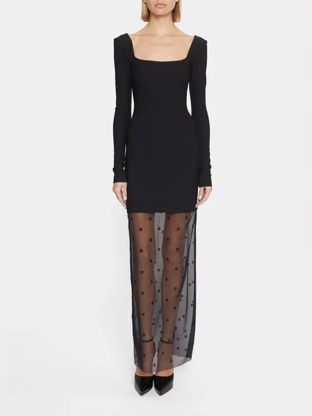 Givenchy Black Long-Sleeve Square-Neck Dress NWT US 2